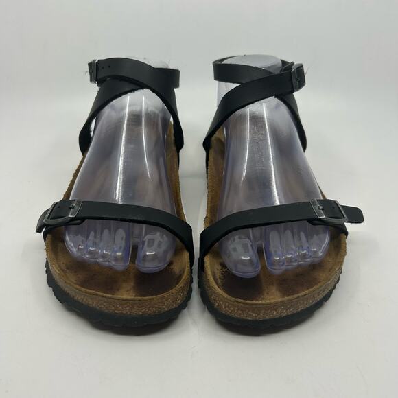 Birkenstock Daloa Black Cross Strap Sandals 6Y WMNS 39 "Birks" Strappy Flat Shoe - Picture 3 of 5